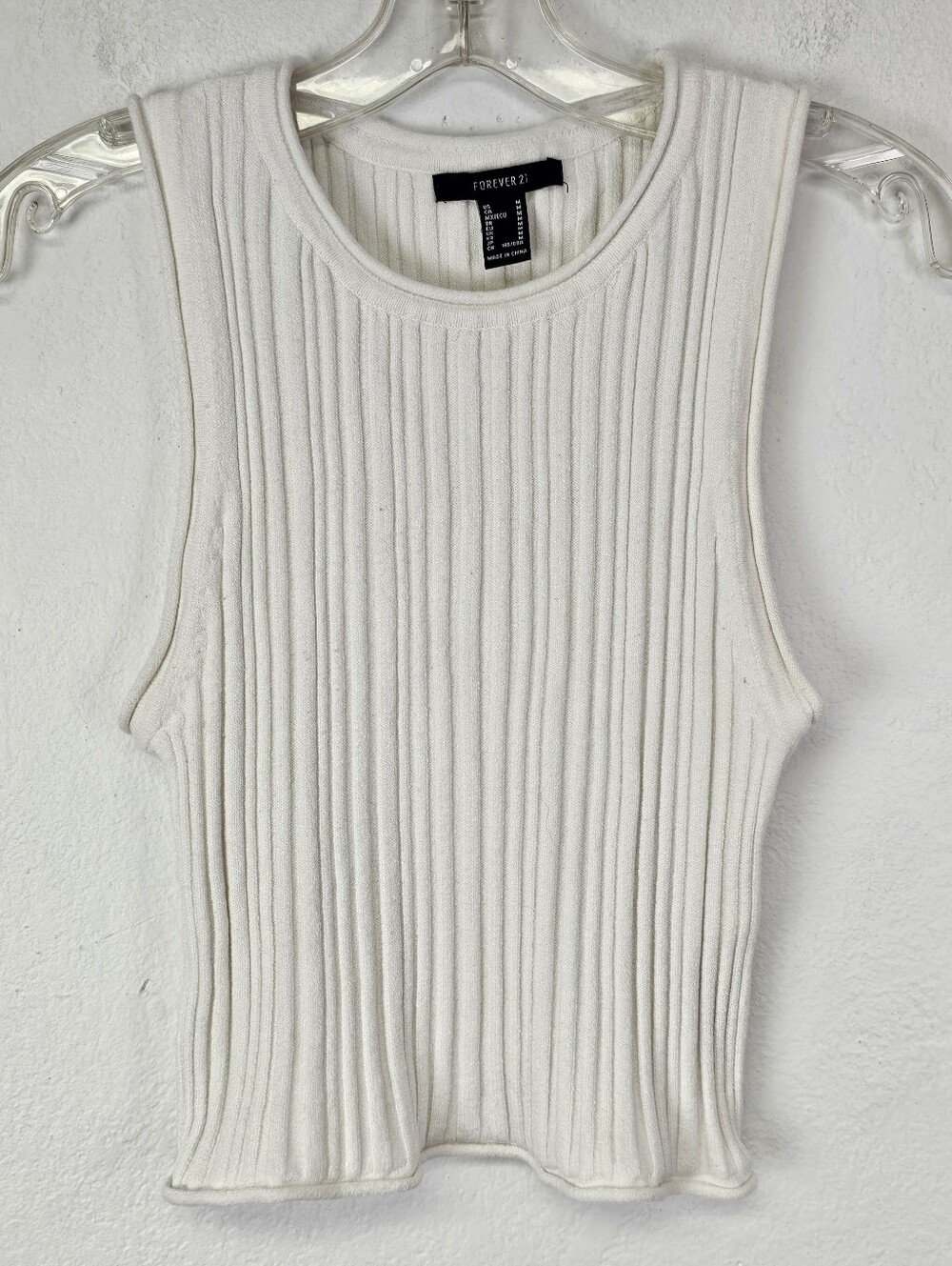 Forever 21 White Stretchy Ribbed Knit Cropped Tank Sz M Y2K Minimalist Neutral